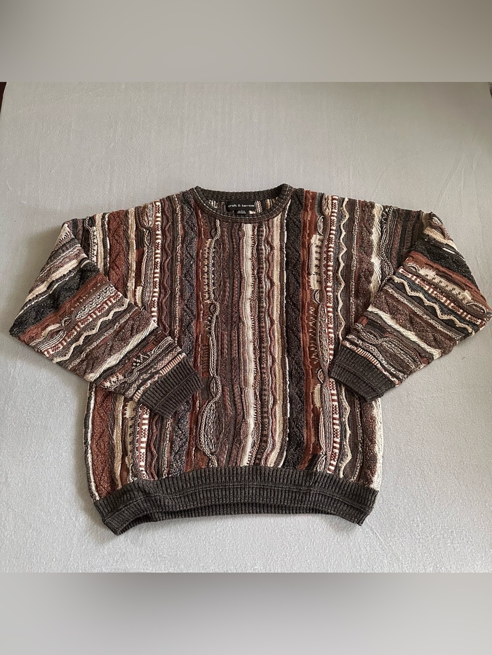 Vintage Croft & Barrow Sweater 3D Texture Pullover 90s Men’s Large Earth Tones